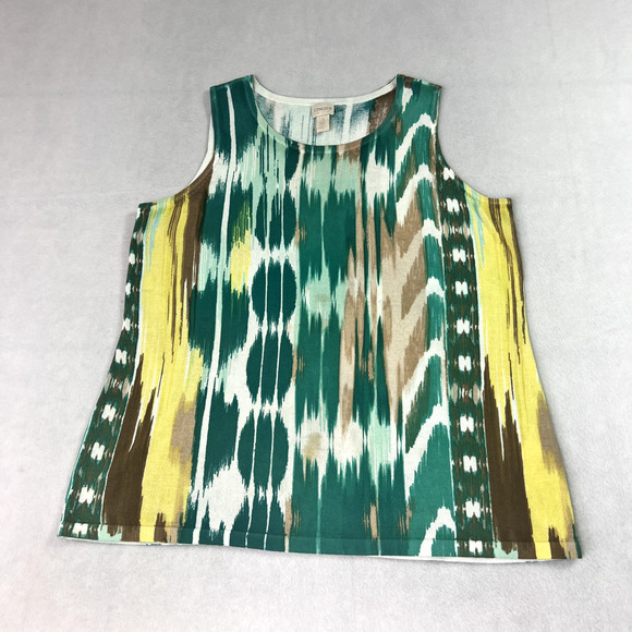 CHICOS Blouse Womens 3Plus Multicolor Drip Print Knit Sleeveless Top Lightweight - Picture 1 of 11